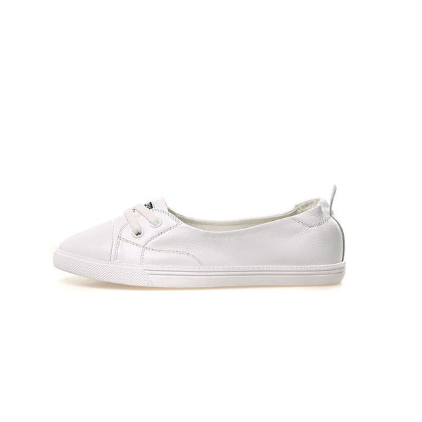 Women's White Genuine Leather Soft Comfortable Flats Casual Shoes - SolaceConnect.com