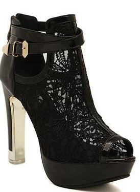 Women's White Mesh Black High Heels Peep Toe Platform Pumps Sandals Shoes - SolaceConnect.com