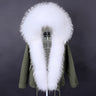 Women's White Natural Raccoon Fur Collared Solid Color Winter Jacket  -  GeraldBlack.com