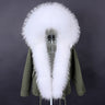 Women's White Natural Racoon Fur Collared Full Sleeves Winter Hooded Jacket  -  GeraldBlack.com