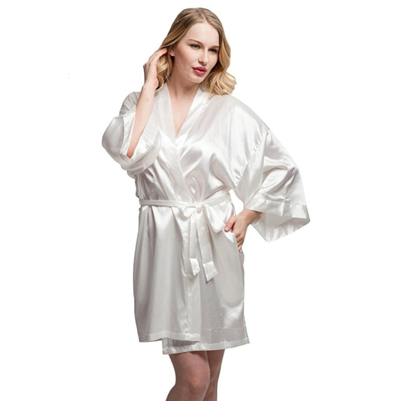 Women's White Satin Mini Night Bathrobe Wedding Bride Dress Robe Sleepwear  -  GeraldBlack.com