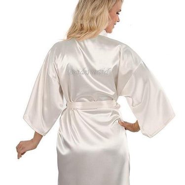 Women's White Satin Mini Night Bathrobe Wedding Bride Dress Robe Sleepwear - SolaceConnect.com