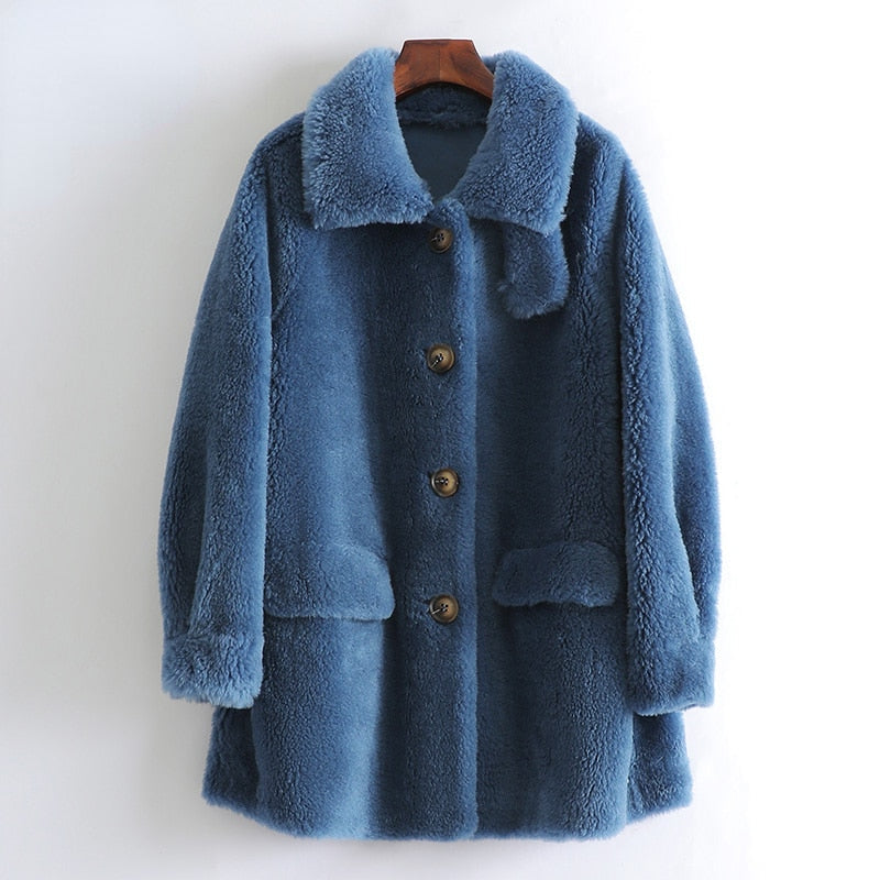 Women's Winter 100% Wool Fur Single Breasted Wide-waisted Short Coats  -  GeraldBlack.com
