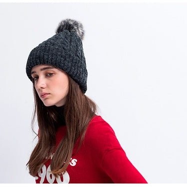 Women's Winter Beanie Wool Blends Warm Fleece Lined Thick Pom Pom Knitted Hat in Black  -  GeraldBlack.com