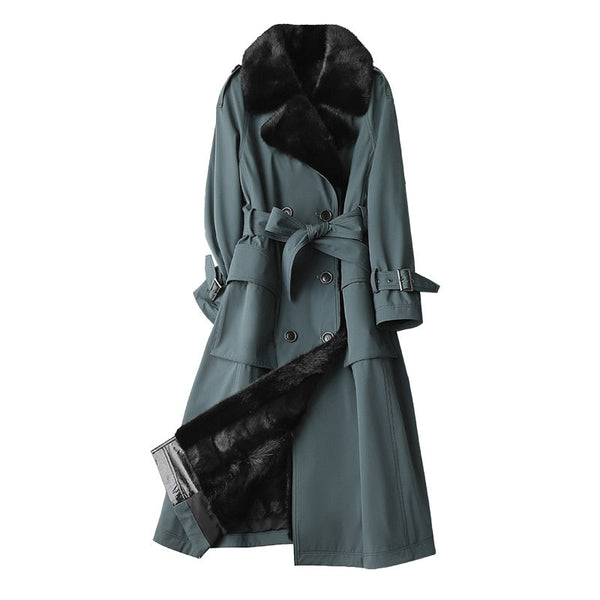 Women's Winter British Style Mink Fur Collar Liner Wide-waisted Coats  -  GeraldBlack.com