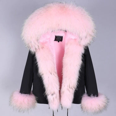 Women's Winter Contrast Color Natural Racoon Fur Sleeves and Collar Parkas  -  GeraldBlack.com