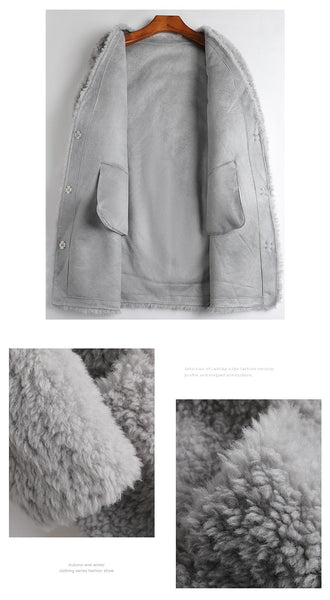 Women's Winter Deep V-neck Wool Fur Korean Long Casual Coats  -  GeraldBlack.com
