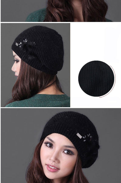 Women's Winter Elegant Rabbit Hair Casual Double Layer Knitted Wool Caps - SolaceConnect.com