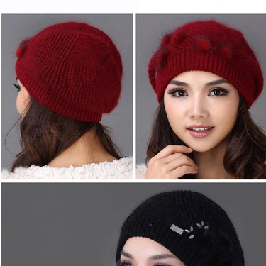 Women's Winter Elegant Rabbit Hair Casual Double Layer Knitted Wool Caps - SolaceConnect.com