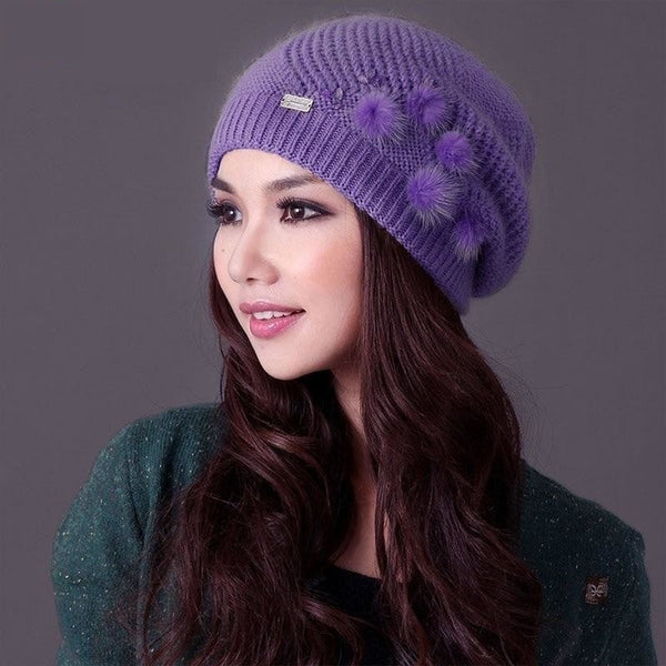 Women's Winter Elegant Rabbit Hair Casual Double Layer Knitted Wool Caps  -  GeraldBlack.com
