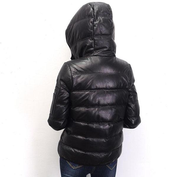Women's Winter Fashion 100% Sheepskin Leather Duck Down Jacket - SolaceConnect.com