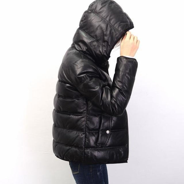 Women's Winter Fashion 100% Sheepskin Leather Duck Down Jacket - SolaceConnect.com
