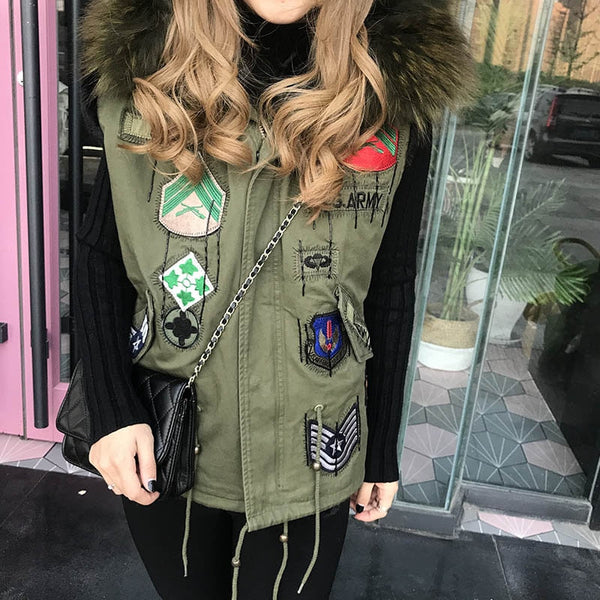 Women's Winter Fashion Embroidery Jacket With Natural Fur Collar  -  GeraldBlack.com