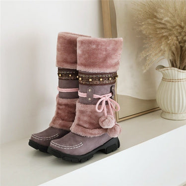 Women's Winter Fashion Flock Round Toe Warm Casual Mid Calf Snow Boots  -  GeraldBlack.com