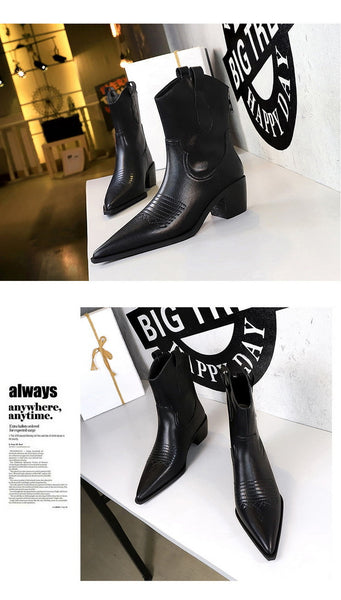 Women's Winter Fashion Pointed Toe Wind Thick High Heel Knight Boots  -  GeraldBlack.com