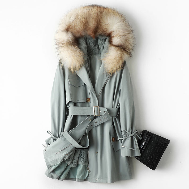 Women's Winter Fashion Raccoon Fur Collar Rabbit Liner Fur Parkas Coats  -  GeraldBlack.com