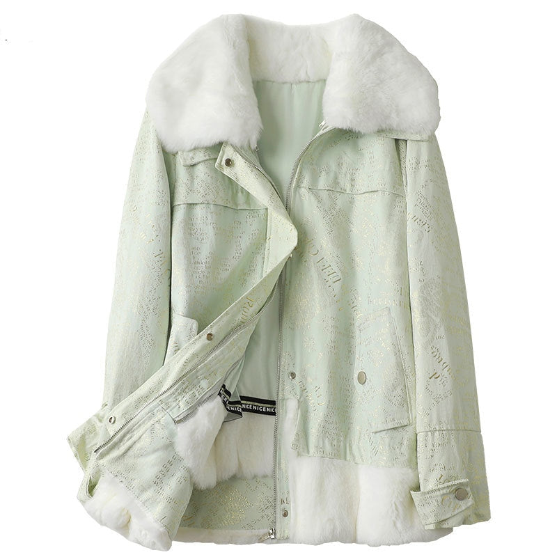 Women's Winter Fashion Real Rabbit Fur Liner Collar Mid-length Coats  -  GeraldBlack.com