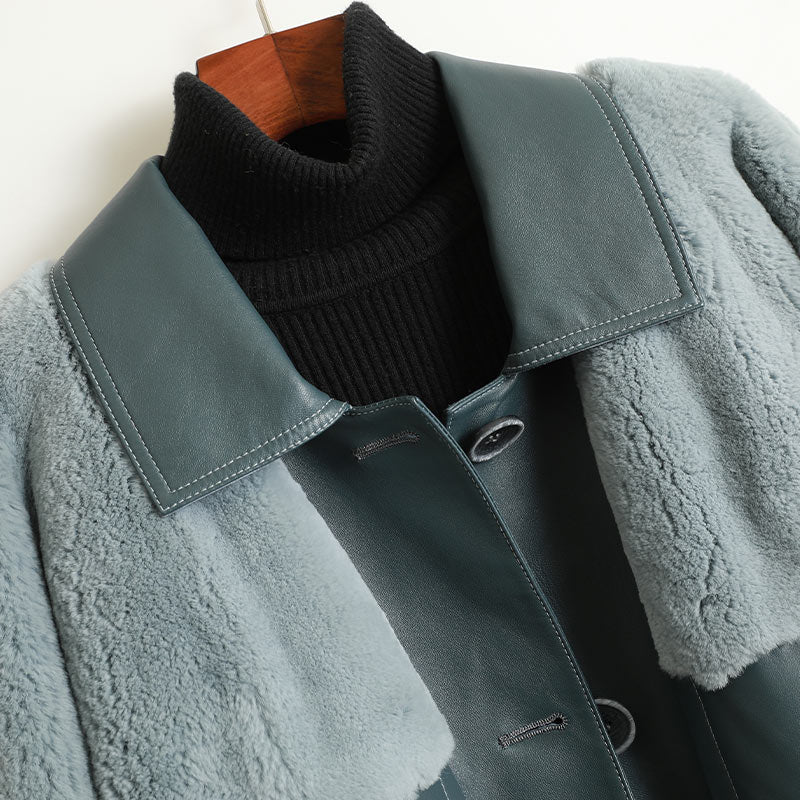 Women's Winter Fashion Rex Rabbit Fur Sheep Skin Leather Coats  -  GeraldBlack.com