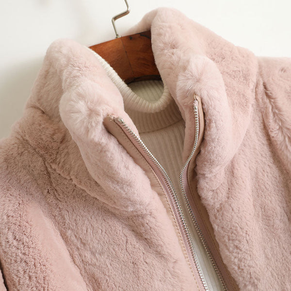 Women's Winter Fashion Rex Rabbit Fur Solid Color Warm Coats  -  GeraldBlack.com