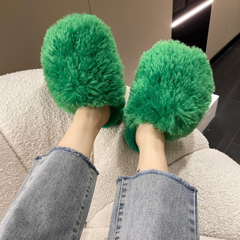 Women's Winter Fashion Soft Warm Comfort Plush Fur House Slippers –