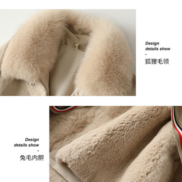 Women's Winter Fox Fur Collar Rabbit Fur Liner Detachable Thick Warm Coat  -  GeraldBlack.com