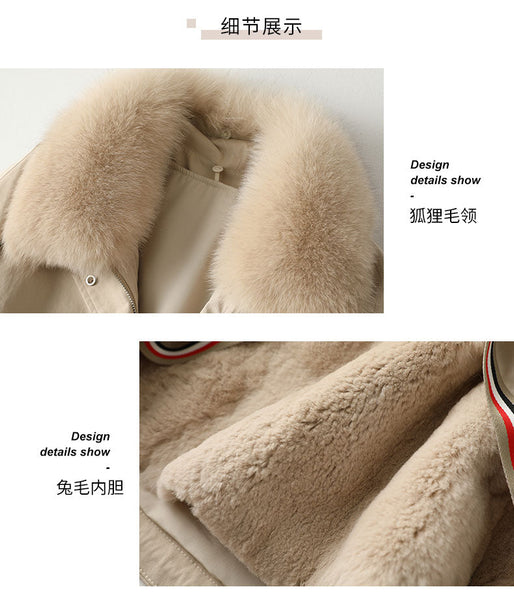 Women's Winter Fox Fur Collar Rabbit Fur Liner Detachable Thick Warm Coat  -  GeraldBlack.com
