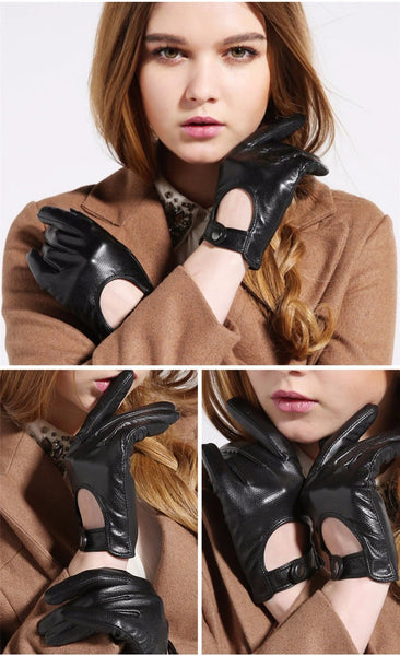 Women's Winter Genuine Leather Gloves Fashion Black Unlined Driving Gloves Goatskin  -  GeraldBlack.com