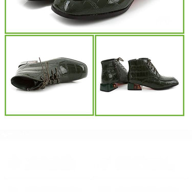 Women's Winter Genuine Leather Short Soft Patent Square Heel Boots  -  GeraldBlack.com