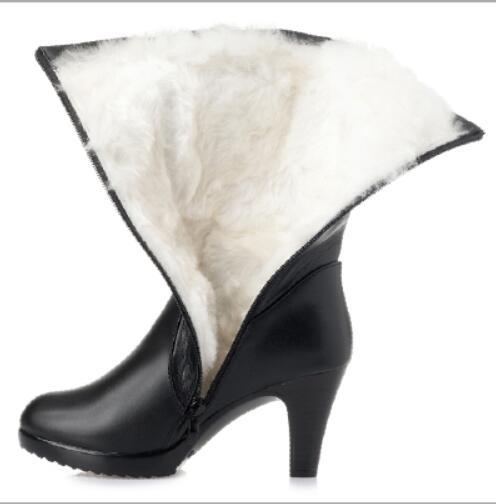 Women's Winter Genuine Leather String Bead Warm High Heels Boots  -  GeraldBlack.com