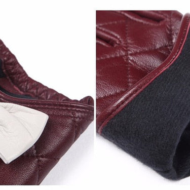 Women's Winter Genuine Leather White Black Touch Screen Gloves Goatskin Bow Cute Mittens GSL009  -  GeraldBlack.com