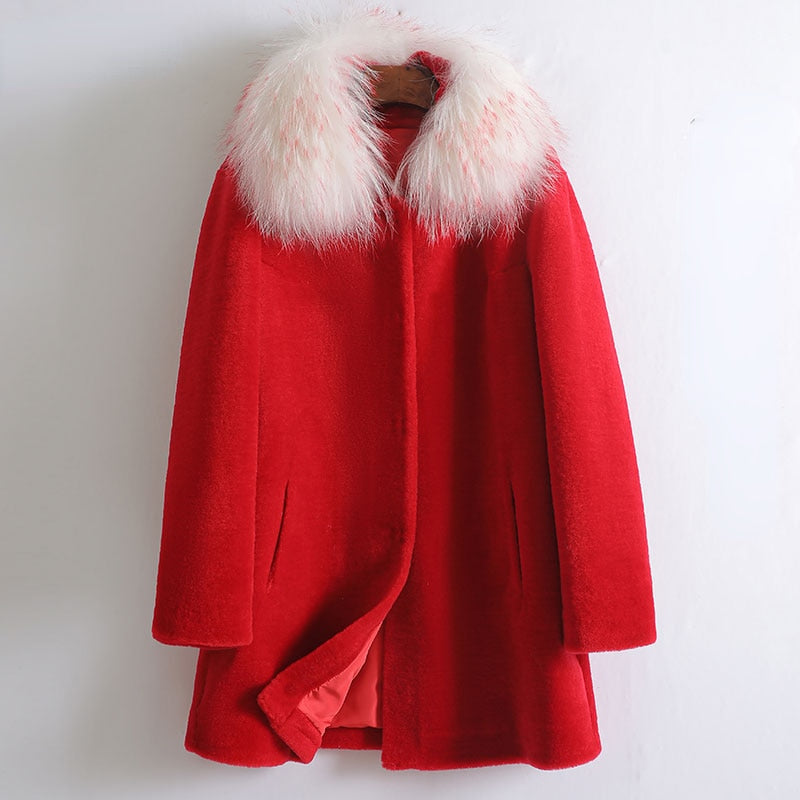 Women's Winter Korean Fashion Raccoon Fur Mid-length Woolen Coats  -  GeraldBlack.com
