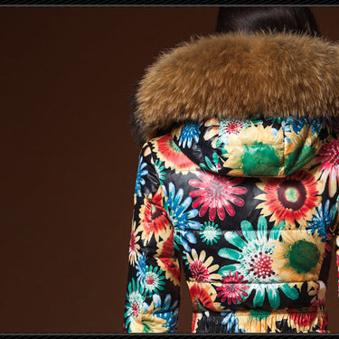 Women's Winter Luxurious Raccoon Fur Collar Thickened Slim Long Down Coats  -  GeraldBlack.com
