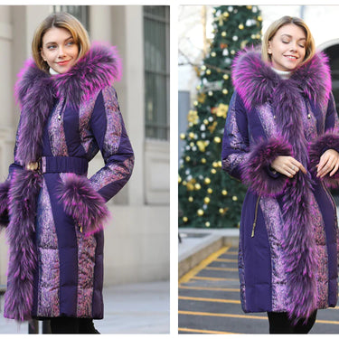 Women's Winter Luxury Raccoon Fur Collar Slim Medium Thick Down Coats  -  GeraldBlack.com