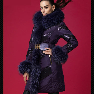 Women's Winter Luxury Raccoon Fur Collar Slim Medium Thick Down Coats  -  GeraldBlack.com