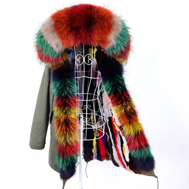 Women's Winter Multicolor Fur Collar Jacket with Removable Fox Fur Lining  -  GeraldBlack.com