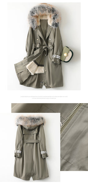 Women's Winter Raccoon Fur Collar Rabbit Fur Liner Detachable Coat  -  GeraldBlack.com