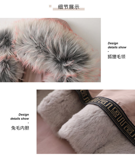 Women's Winter Raccoon Fur Collar Rabbit Fur Liner Detachable Coat  -  GeraldBlack.com