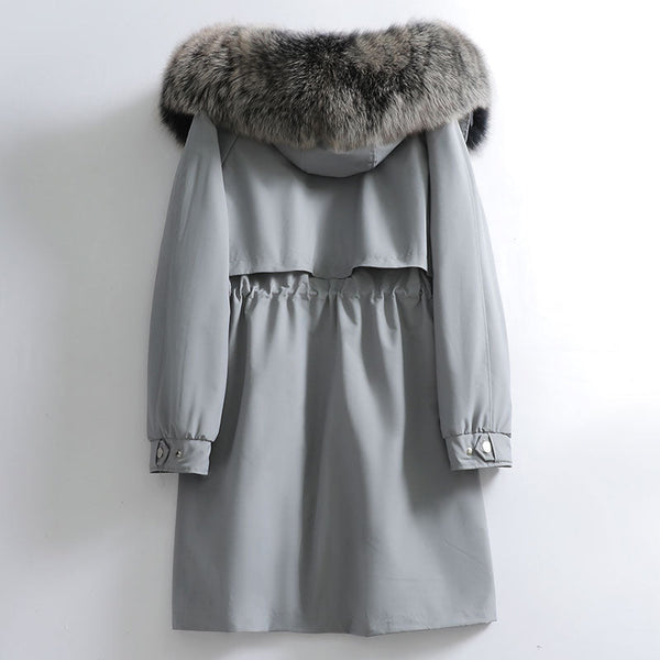 Women's Winter Real Fox Fur Mid-length Hooded Long Thick Warm Coat  -  GeraldBlack.com