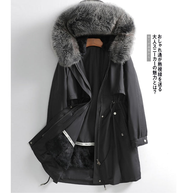 Casual White Hooded Oversized Fox Fur Coats Winter main image 0