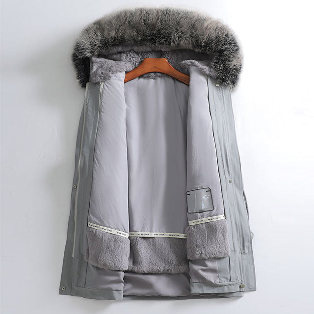 Women Fur Coat Autumn Winter Silver Fox Fur Mid Length Thickening Coat Warm Casual Trench Coat main image 0