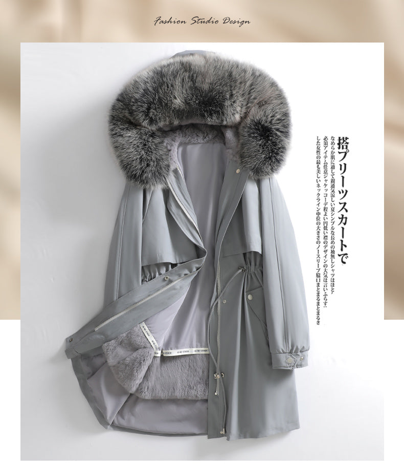 Casual White Hooded Oversized Fox Fur Coats Winter main image 1