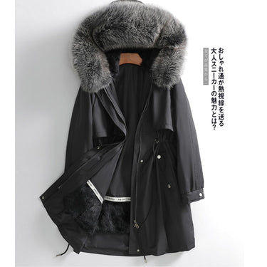 Women's Winter Real Fox Fur Mid-length Hooded Long Thick Warm Coat  -  GeraldBlack.com