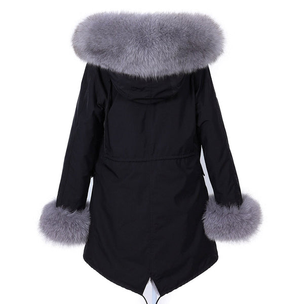 Women's Winter Removable Real Fox Fur Collar Long Hooded Jacket  -  GeraldBlack.com