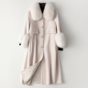 Women's Winter Sheep Shearing Midi Grain Wool Fox Fur Collar Coats  -  GeraldBlack.com
