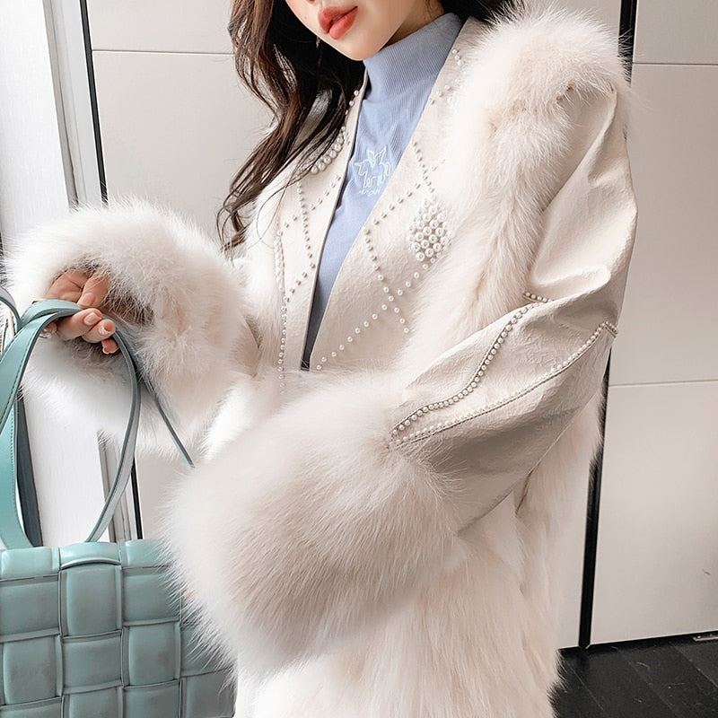 Women's Winter Sheepskin Fox Fur Patchwork Korean Mid-length Coats  -  GeraldBlack.com