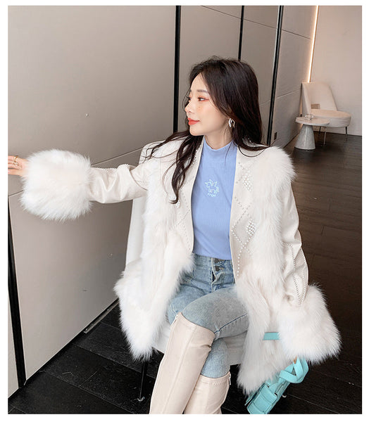 Women's Winter Sheepskin Fox Fur Patchwork Korean Mid-length Coats  -  GeraldBlack.com