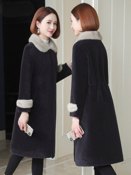 Women's Winter Style Mink Fur Turn Down Collar Long Coat Jacket  -  GeraldBlack.com