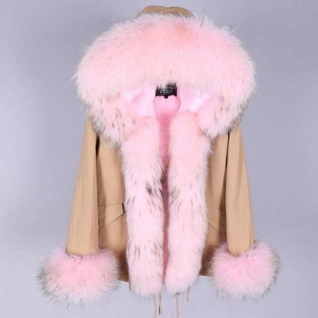 Women's Winter Style Natural Racoon Fur Long Sleeves and Fur Collar Parkas  -  GeraldBlack.com