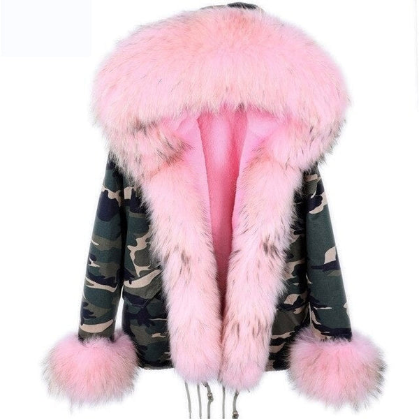 Women's Winter Style Thick Warm Natural Racoon Fur Sleeves and Collar Parkas  -  GeraldBlack.com