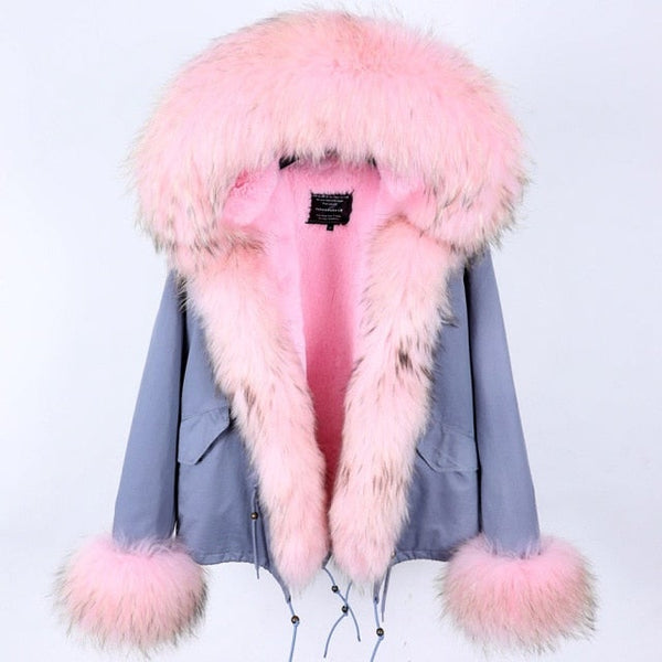 Women's Winter Style Warm Thick Natural Racoon Fur Sleeves and Collar Parkas  -  GeraldBlack.com